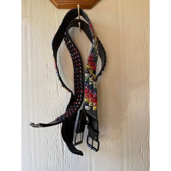 Lot of 2 Studded Punk Rock Belts – Splatter Paint & Red/Black - Picture 1 of 12